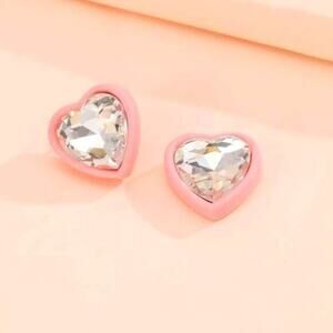 Pink Barbiecore Kawaii Lolita Goth Heart Gem Rhinestone Stud Earrings